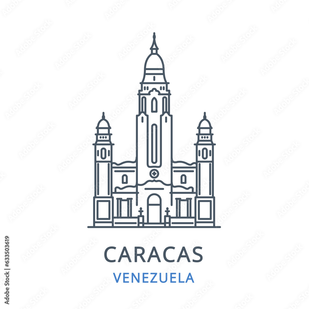 Caracas, Venezuela. Vector illustration of Caracas in the country of  Venezuela. Linear icon of the famous, modern city symbol. Cityscape outline line icon of city landmark on a white background.