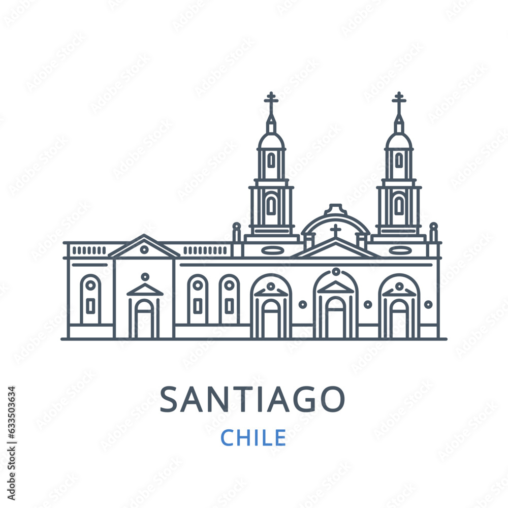 Santiago, Chile. Vector illustration of Santiago in the country of  Chile. Linear icon of the famous, modern city symbol. Cityscape outline line icon of city landmark on a white background.
