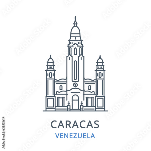 Caracas, Venezuela. Vector illustration of Caracas in the country of  Venezuela. Linear icon of the famous, modern city symbol. Cityscape outline line icon of city landmark on a white background.