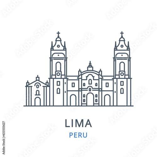 Lima, Peru. Vector illustration of Lima in the country of  Peru. Linear icon of the famous, modern city symbol. Cityscape outline line icon of city landmark on a white background.