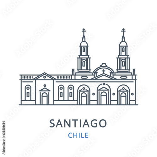 Santiago, Chile. Vector illustration of Santiago in the country of Chile. Linear icon of the famous, modern city symbol. Cityscape outline line icon of city landmark on a white background.