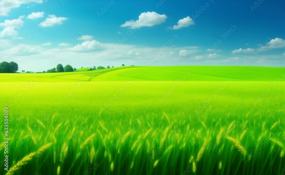 A beautiful Green wheat field, Generative AI Illustration.
