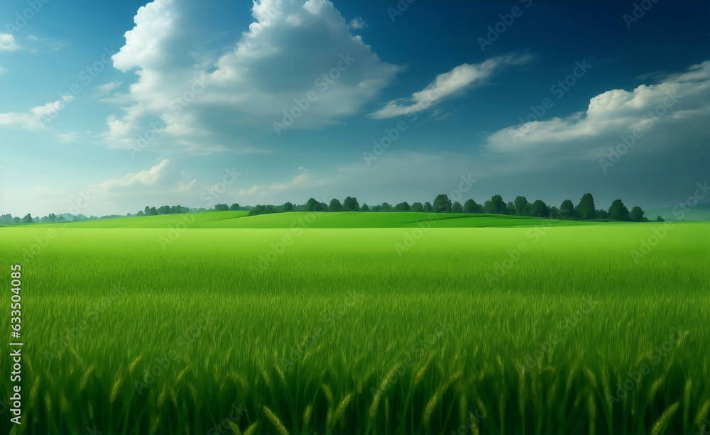 A beautiful Green wheat field, Generative AI Illustration. A beautiful Green wheat field, Generative AI Illustration.