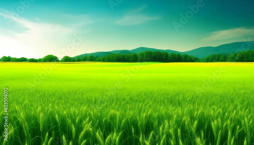 A beautiful Green wheat field, Generative AI Illustration.