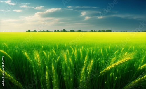 A beautiful Green wheat field, Generative AI Illustration.