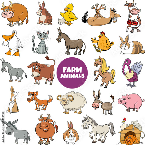 Fototapeta Naklejka Na Ścianę i Meble -  funny cartoon farm animal characters big set