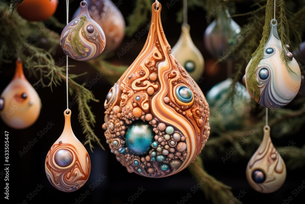 unique handmade ornaments on a christmas tree