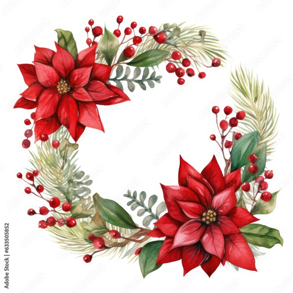 Watercolor poinsettia flower on white background Generative AI Watercolor poinsettia flower on white background Generative AI