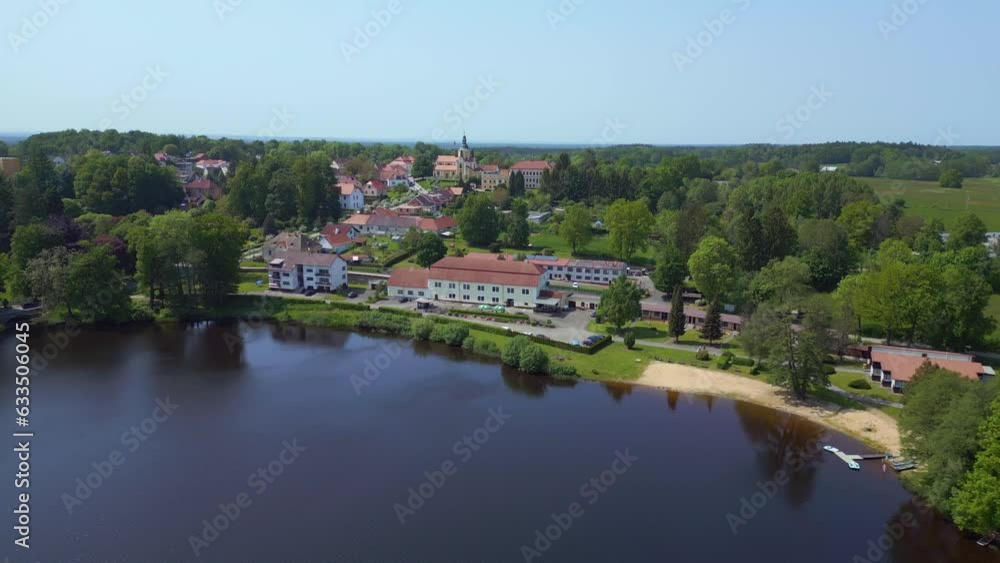 Gorgeous aerial view flight drone Czech village Lake Summer Paradise city town Gorgeous aerial view flight drone Czech village Lake Summer Paradise city town