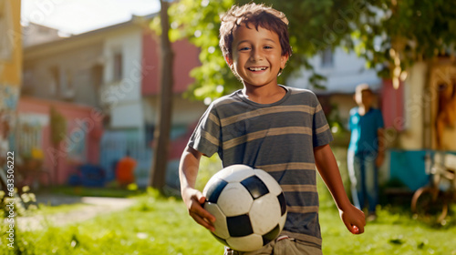 an eight-year-old boy plays soccer and is beaming with joy © bmf-foto.de