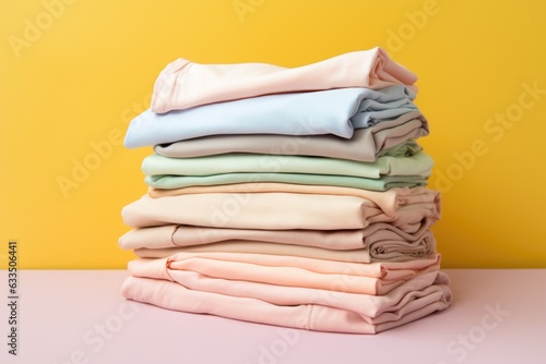 folded baby clothes on a pastel background for a nursery