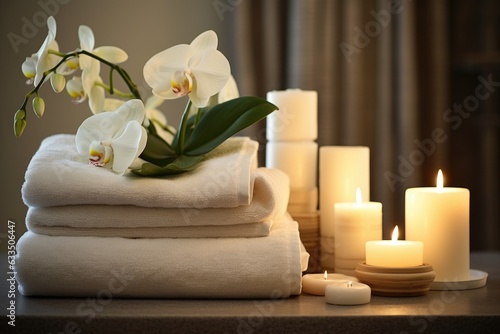 folded towels in a spa-like arrangement with candles