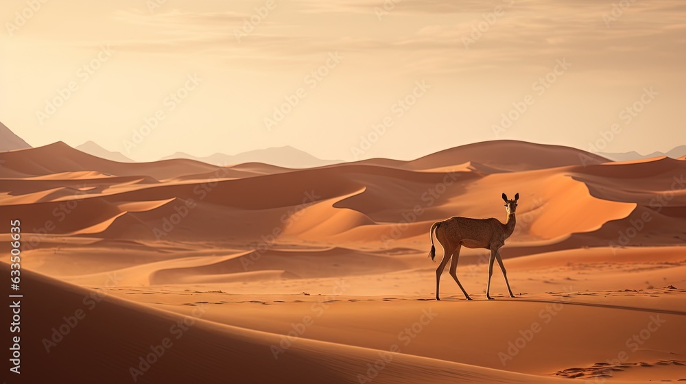 a giraffe standing in the middle of a desert. generative ai a giraffe standing in the middle of a desert. generative ai