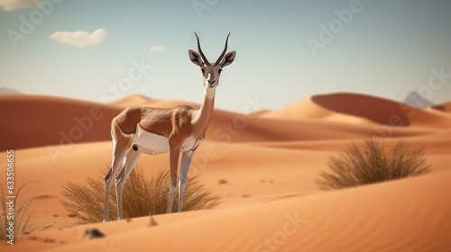  a gazelle standing in the middle of a desert landscape.  generative ai