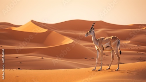  a gazelle standing in the middle of a desert landscape. generative ai