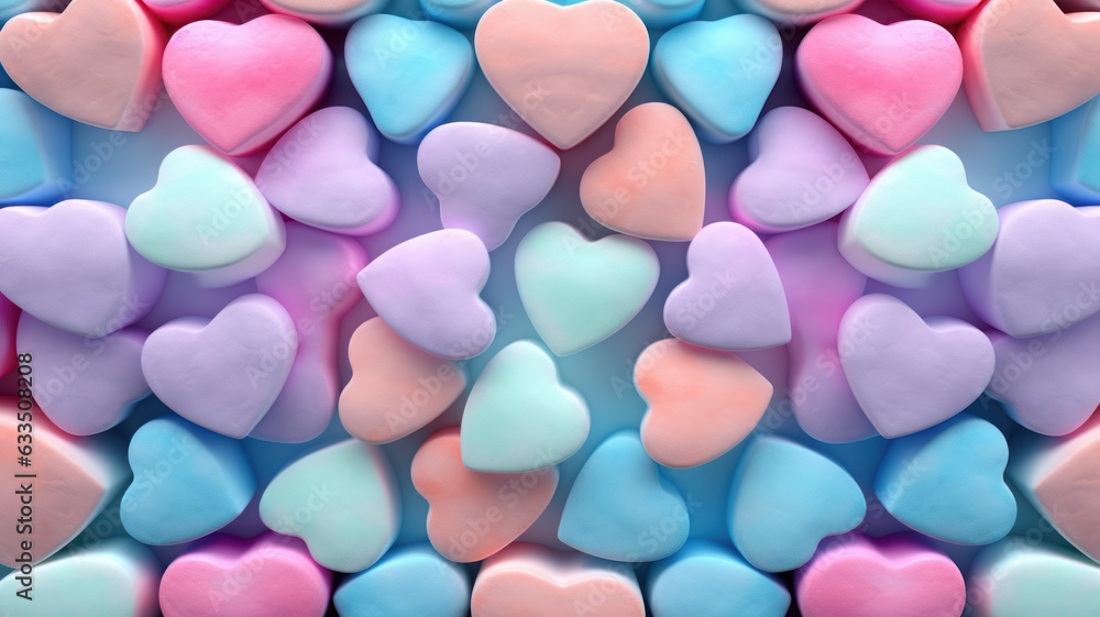 Colorful Pastel Heart-Shaped Marshmallows Background Colorful Pastel Heart-Shaped Marshmallows Background