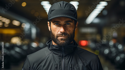 portrait male model guy wearing black clothes and hat looking cool and serious