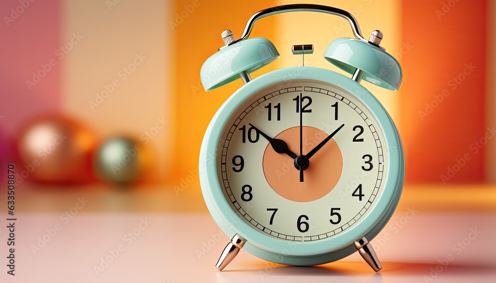 Retro alarm clock on pastel colored background, alarm jumping Retro alarm clock on pastel colored background, alarm jumping