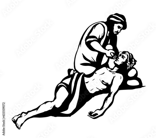 The parable of the good Samaritan. Vector drawing