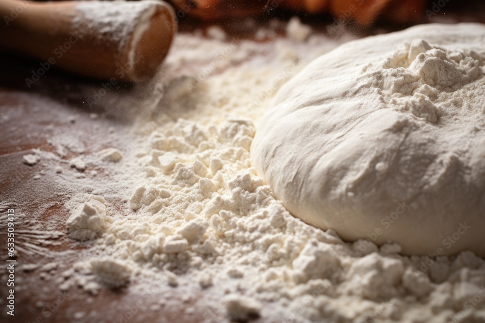 close-up of freshly kneaded pizza dough on floured surface close-up of freshly kneaded pizza dough on floured surface