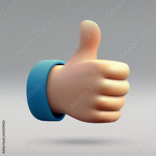 3D cartoon thumb up hand isolated. Like sign.