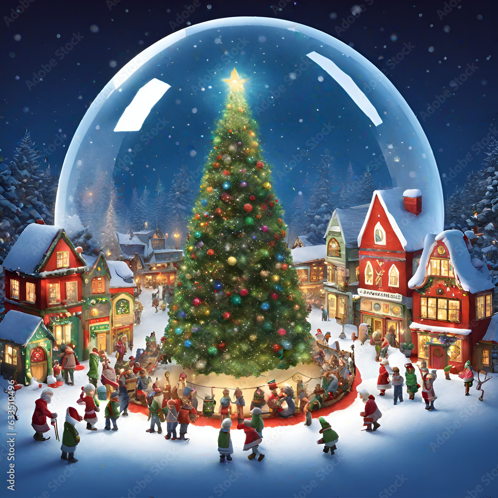 Fototapeta premium christmas tree, christmas, winter, snow, house, 