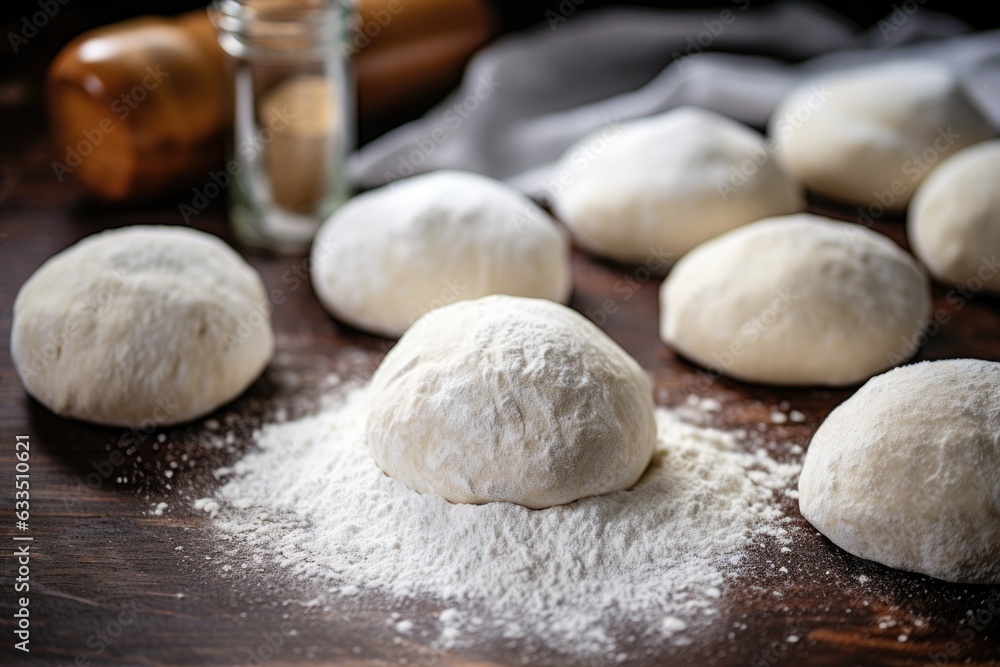 freshly rolled dough balls on a floured surface freshly rolled dough balls on a floured surface