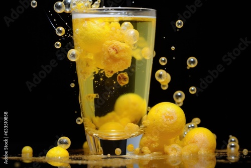 close-up of lemonade bubbles in a glass