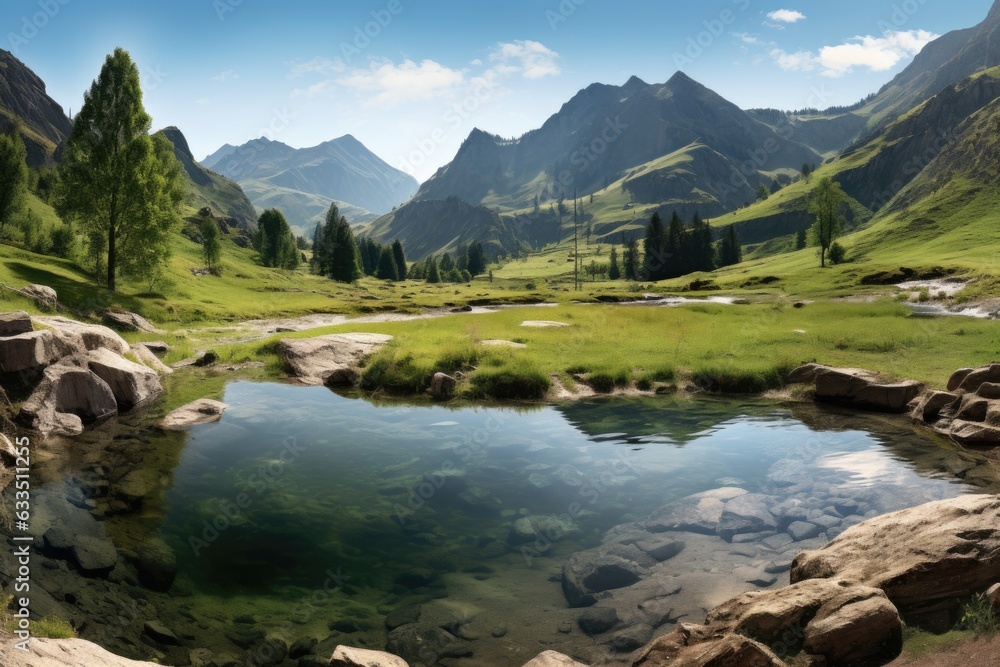 panoramic view of a natural pool nestled in a mountain landscape