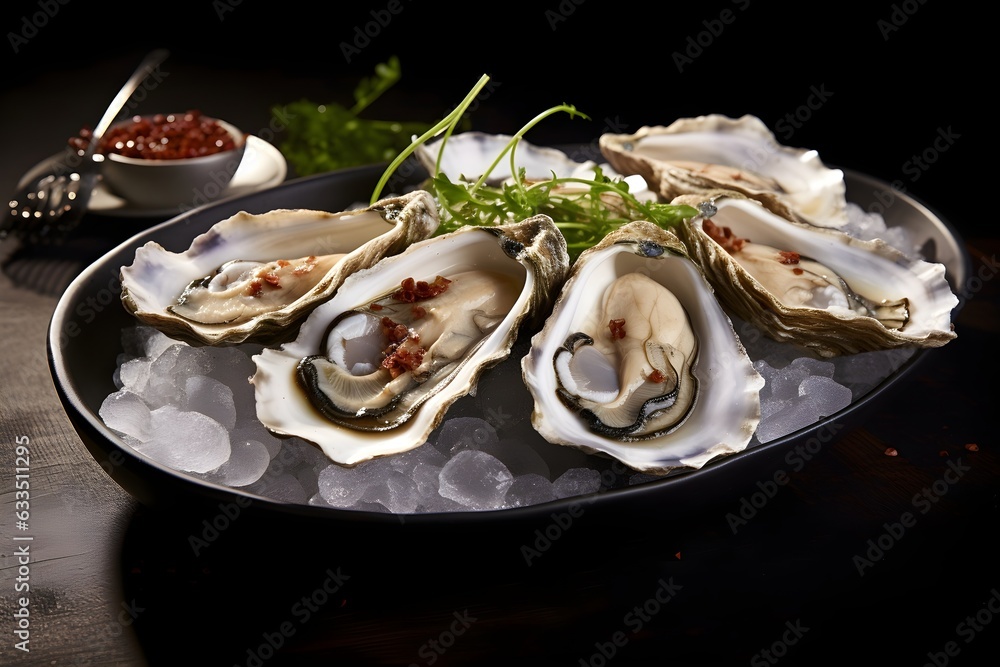 Oysters on ice with toppings Oysters on ice with toppings
