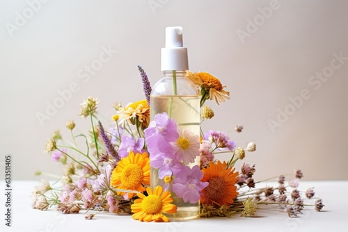 hydrating facial mist bottle with flowers