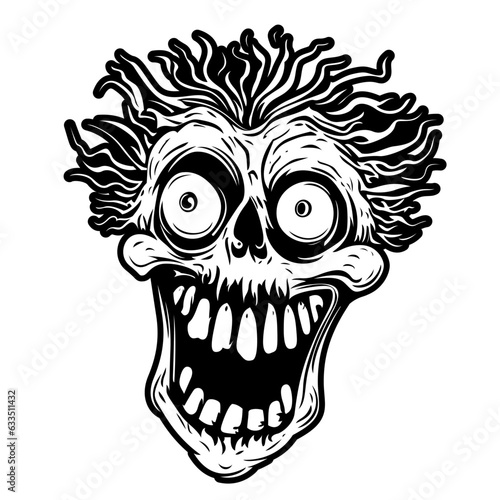 Crazy funny skull vector illustration, weird  funny human skull , eyes popping out , crazy skull with hair stock vector image