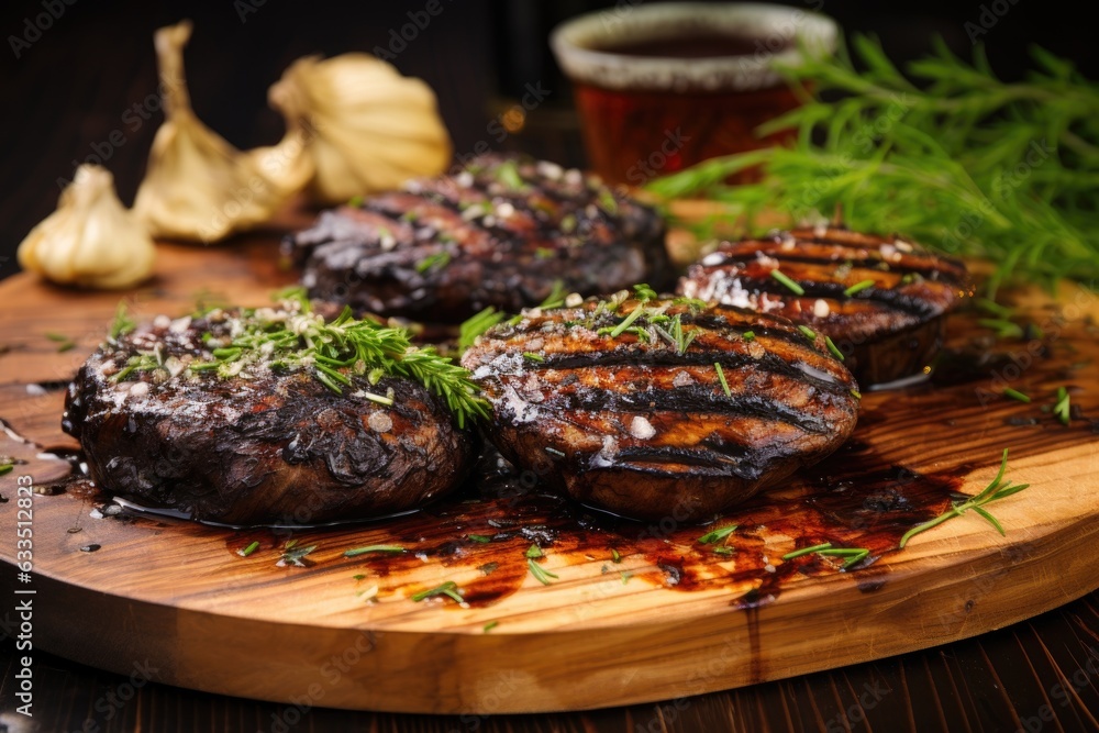 grilled portobello mushrooms on a board grilled portobello mushrooms on a board