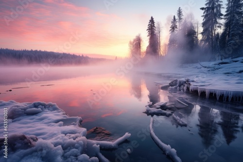 frozen lake with steam rising above the surface © Alfazet Chronicles