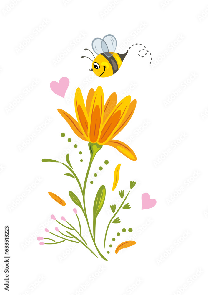 Cute floral design with bee