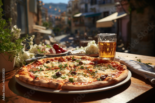 tasty cheesy italian pizza on the table,ready to eat