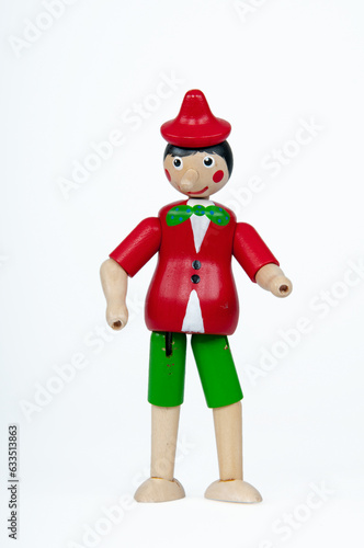 Wooden Pinocchio on white background.