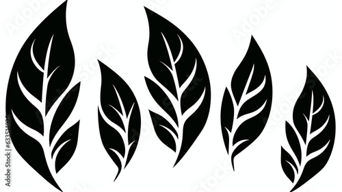 set of black and white leaves, leaf, plant, nature, vector, flower, floral, pattern