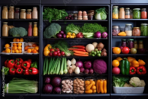 neatly arranged refrigerator with fresh produce