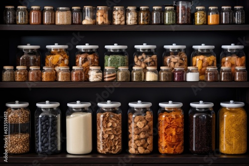 organized pantry with labeled containers and jars