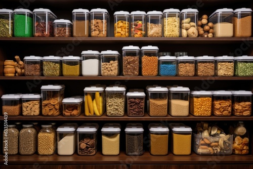 organized pantry with labeled containers