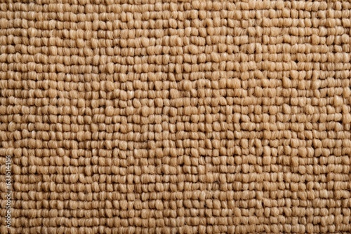 Top view of a beige or brown monochrome carpet texture with a tightly woven pattern. Light colored carpet background.