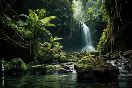 natural waterfall amidst pristine rainforest photo