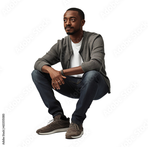 Man sitting on transparent background. Generative AI.