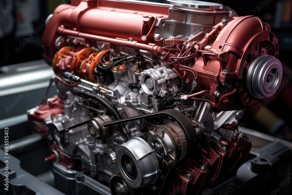 car engine with open hood, focus on parts car engine with open hood, focus on parts