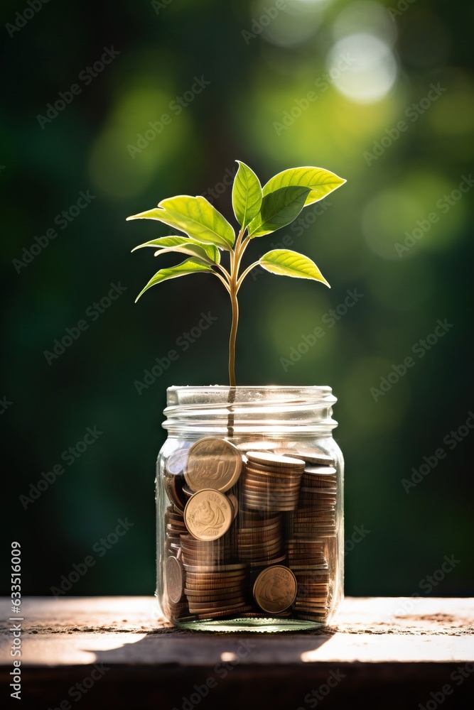Plant Growing In Savings Coins - Investment And Interest Concept Plant Growing In Savings Coins - Investment And Interest Concept