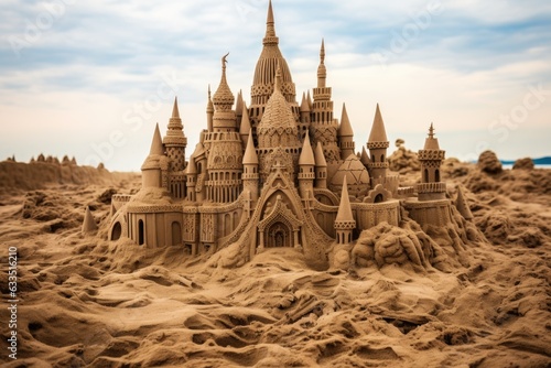 sandcastle with intricate details and patterns in focus
