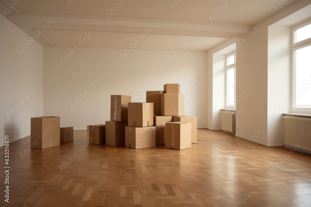 lot of cardboard boxes in an empty new apartment lot of cardboard boxes in an empty new apartment