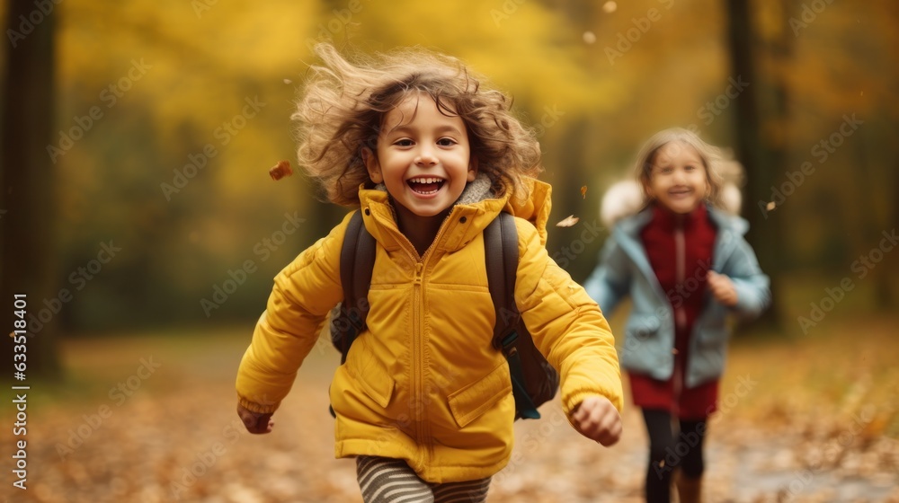 Fototapeta premium Happy children go to school