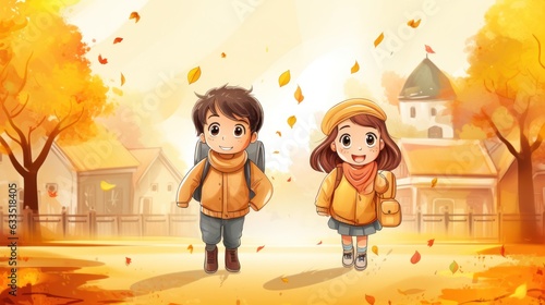 Happy children go to school